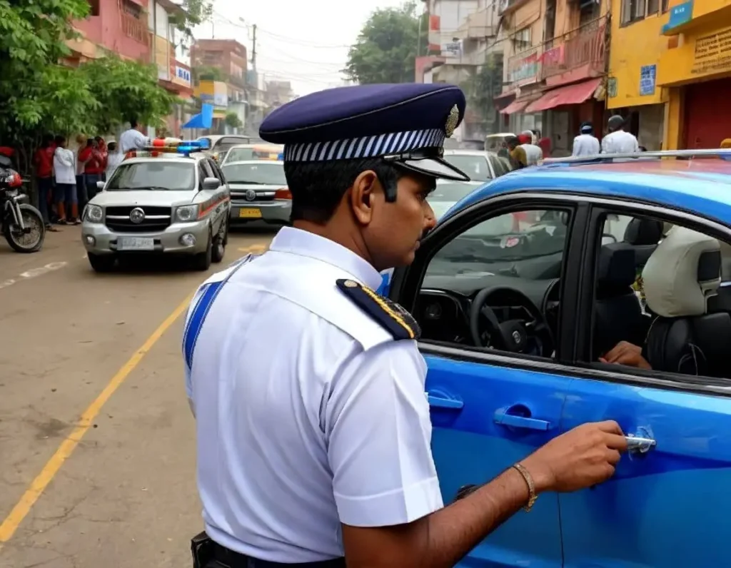 Indian Police checking vehicle