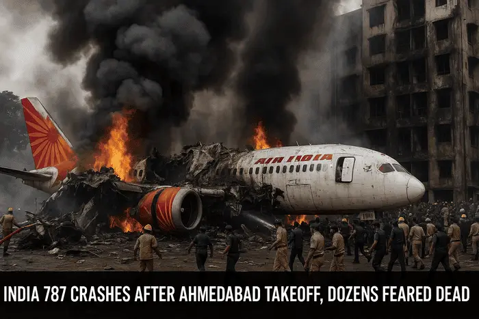 Air India 787 Crashes After Ahmedabad Takeoff, Dozens Feared Dead